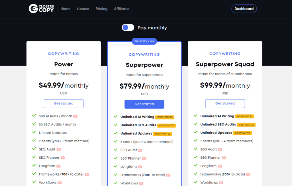 ClosersCopy Review: The Powerful Ai Copywriting Tool 5 closerscopy pricing